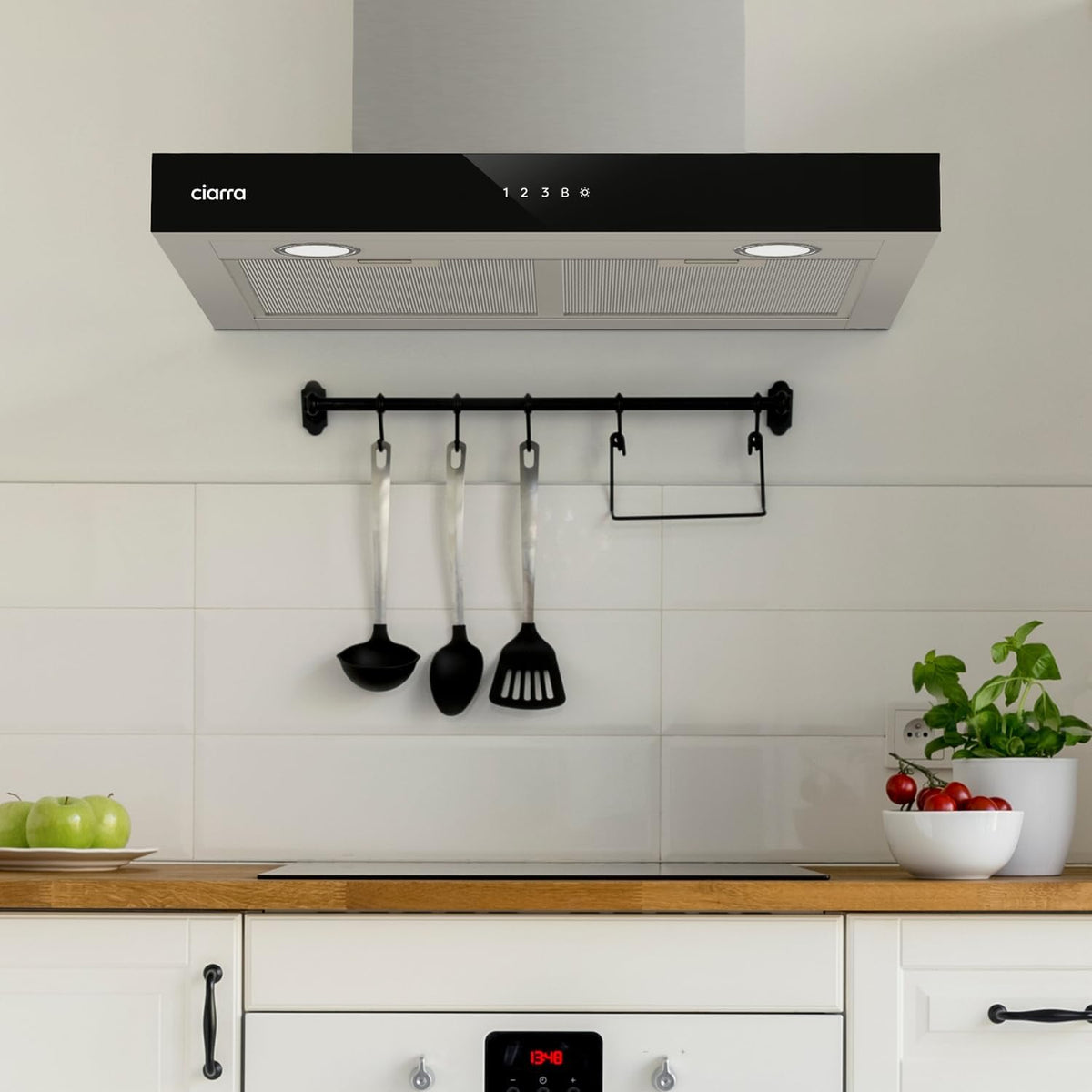 Ciarra CBCS6102 Dunstabzugshaube 60cm 650 m³/h - Touch Control & Wifi - 4 Geschwindigkeiten - Abluft- und Umluftbetrieb mit Aktivkohlefilter CBCF003 - Edelstahl