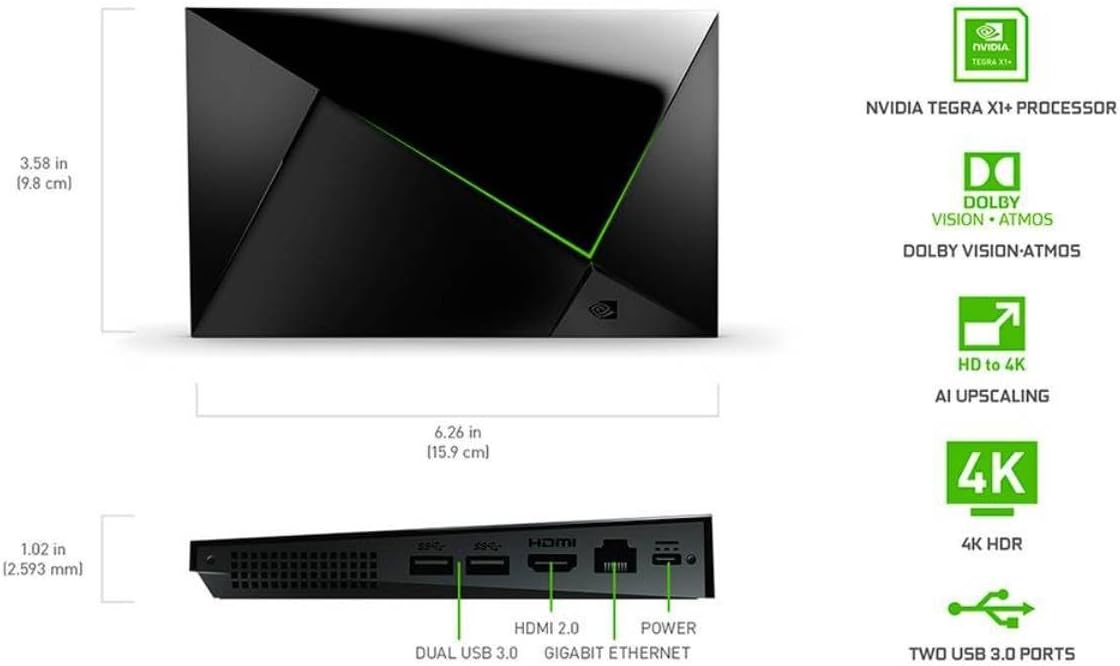 Nvidia Nvidia Shield Tv Pro 945-12897-2505-101 Streaming Box, Czarny, 15,9 x 9,8 x 2,6 cm