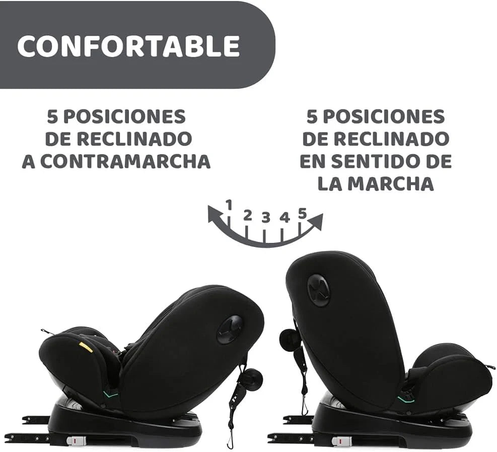 Chicco Unico EVO I'Size Classic, Silla de Coche ISOFIX para Bebés y Niños de 40 a 150 cm, Grupo 0123 Desde Recién Nacido hasta 12 Años, Giratoria 360º, Reductor, Ajustable y Protección Lateral, Negra