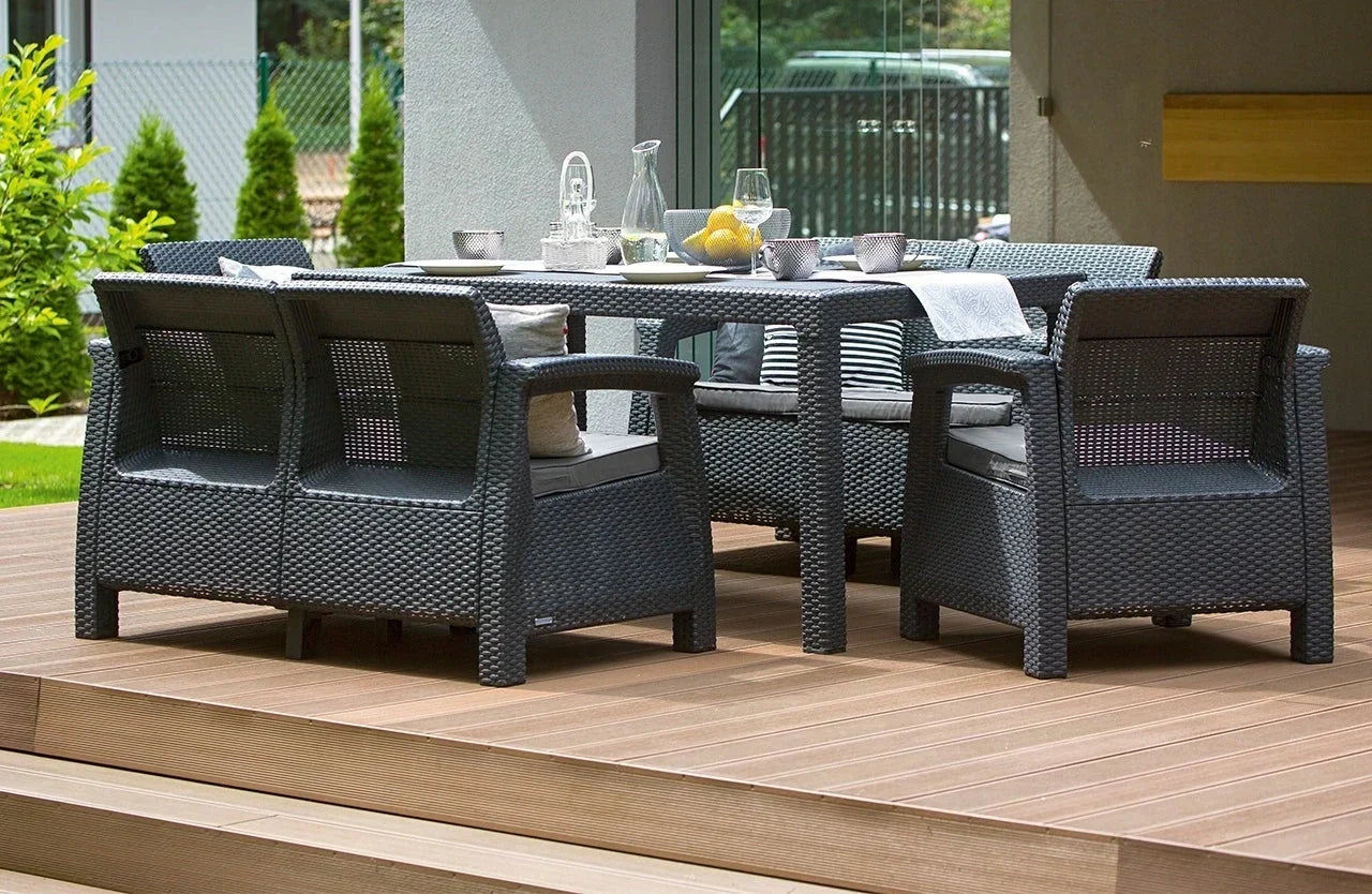 Gartenmöbel-Set CORFU FIESTA Keter Tisch Sofa Sessel für die Terrasse Graphit