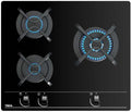 TEKA Placa de Gas Natural 60 cm, 3 Fuegos, Cristal Templado, Mandos Frontales Ergonómicos, Quemador Doble Anillo, Seguridad Termopar, Autoencendido, GBC 63010 KBN