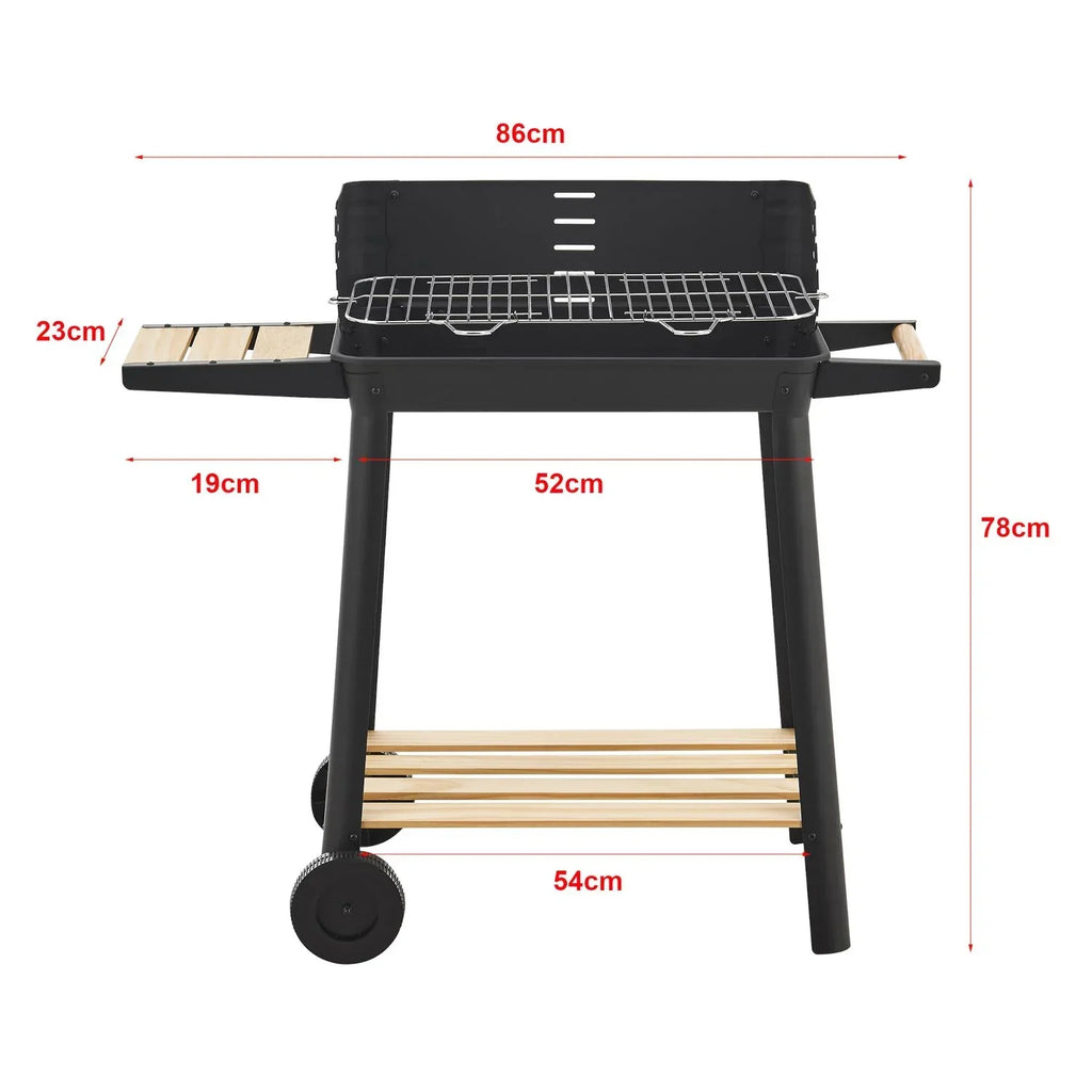 Holzkohlegrill Ari mit 2 Rädern 78x86x30cm - Schwarz/Holz [casa.pro]