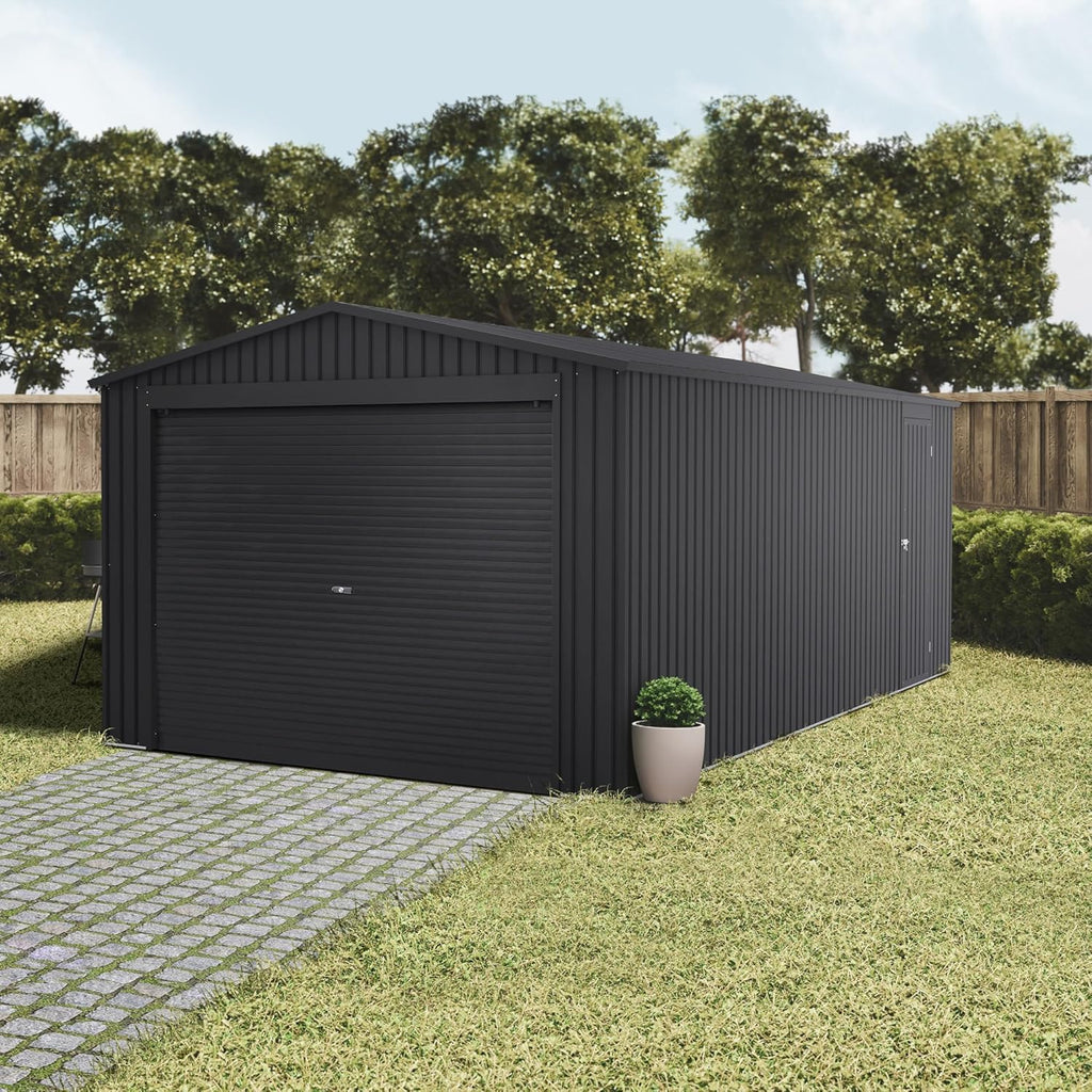 Wasabi - Metallgarage 19,52m² Jarama – Breites Rolltor – Wetterschutz für Autos – Sicherheitsschloss mit Schlüssel – Seitliche Fußgängertür – Carport Gartenhaus Lager – 576x338x243cm