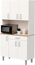 Miroytengo Kitchen Side Cabinet, Kitchen Cabinet, Buffet Kitchen Cupboard 6 Doors White and Oak Kronberg 101 x 185 cm