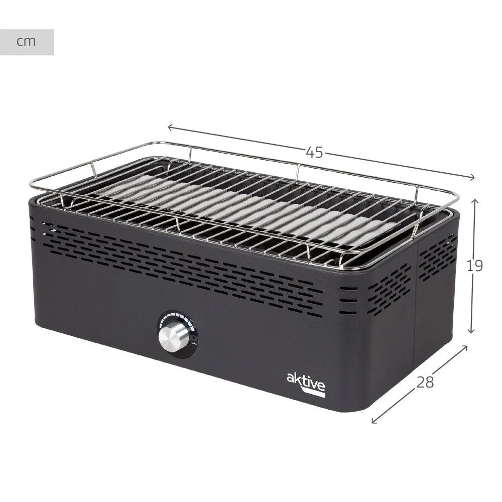 Aktive Holzkohle-Tischgrill, batteriebetrieben, rauchfrei, Maße 45x28x19cm, mit Tropfschutz