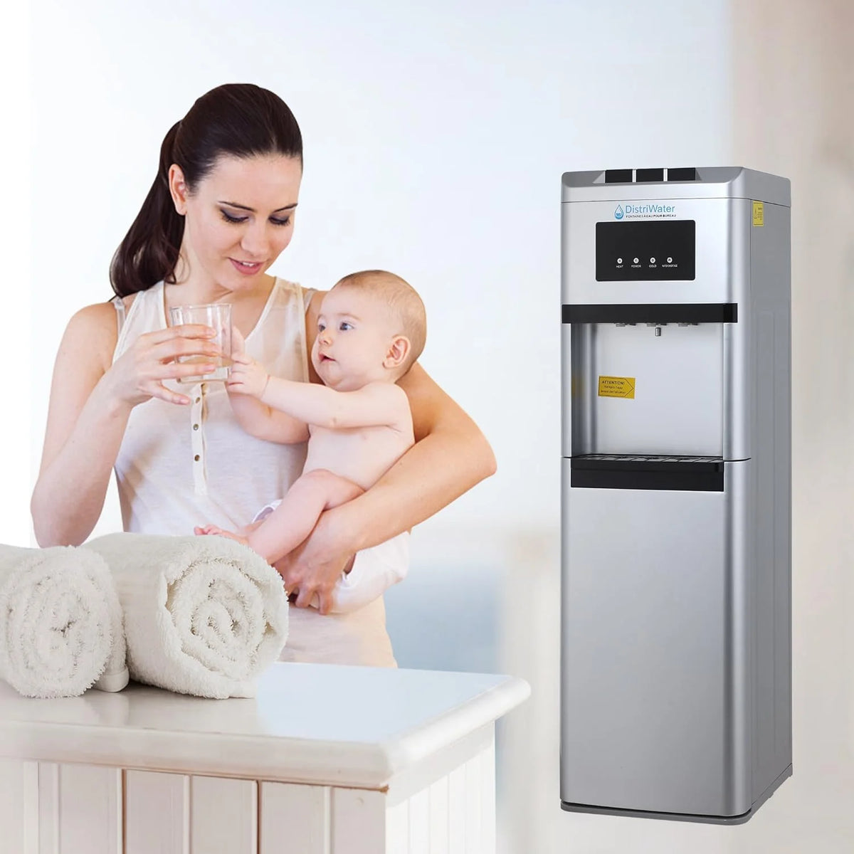 Dispensador de agua fría o caliente. Fuente de agua con asa ergonómica, todo tipo de garrafas, para agua caliente y fría, para la oficina y la casa, color gris