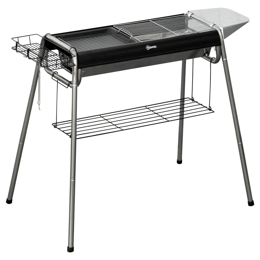 Outsunny Holzkohlegrill Edelstahl Metall 96x61x72 cm Schwarz