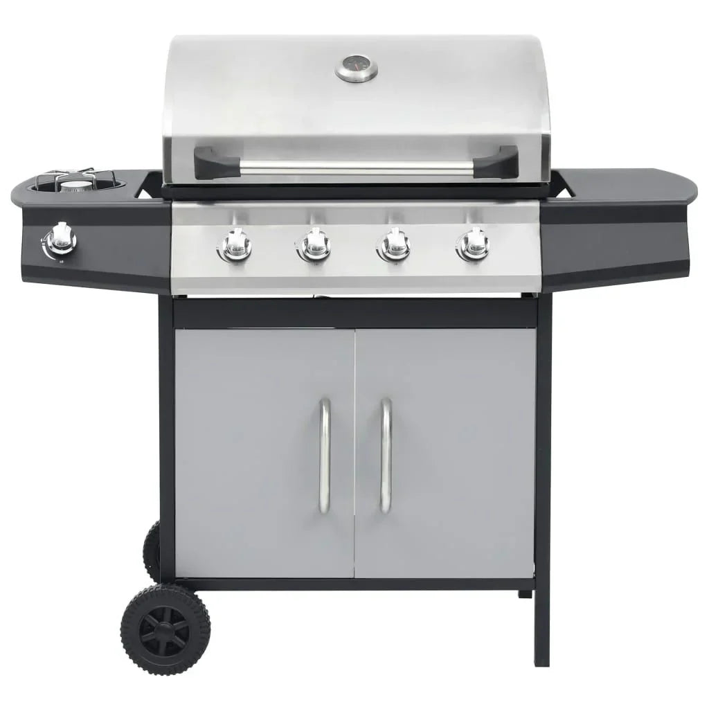 Barbacoa Grill De Gas 4+1 Quemadores Negra Y Plateada Vidaxl