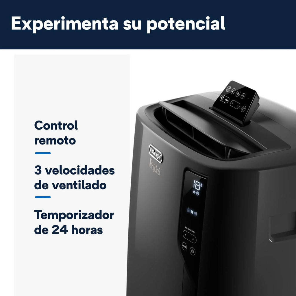 Pingüino PACEL112 Silent Aire Acondicionado Portátil Silencioso con Tecnología Eco Real Feel y Cool Surround, Función Deshumidificadora, 2.9 kW, 63 dB, Plástico, Negro, Clasa A, hasta 110m3