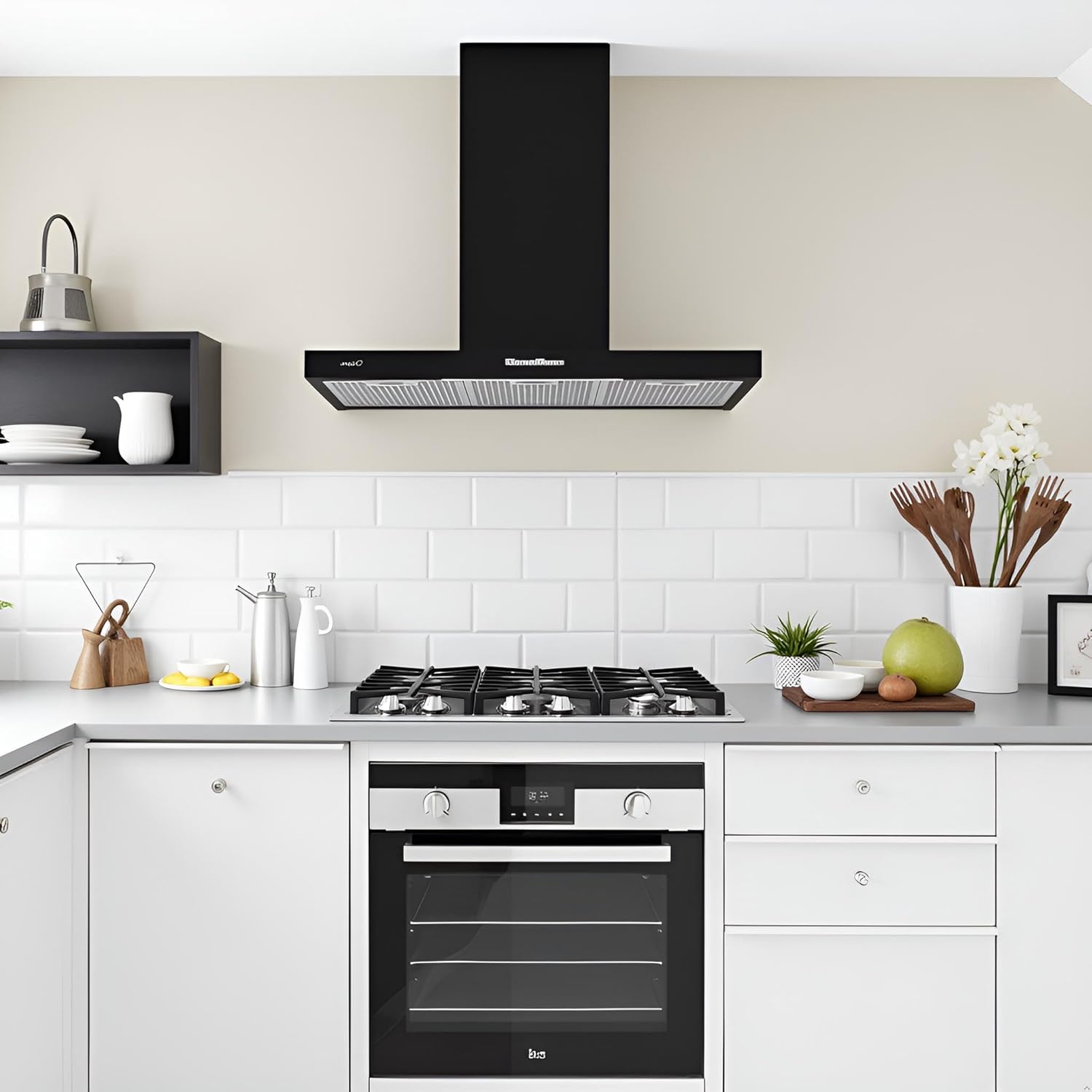 CATA Campana Decorativa Pared Sygma 9010 BK con 4 Niveles de Extracción, 3+1 Turbo Panel de Control Electrónico Nivel Sonoro 50 db Motor BT3 Extra Silencioso Iluminación LED Ancho 90 cm Color Negro