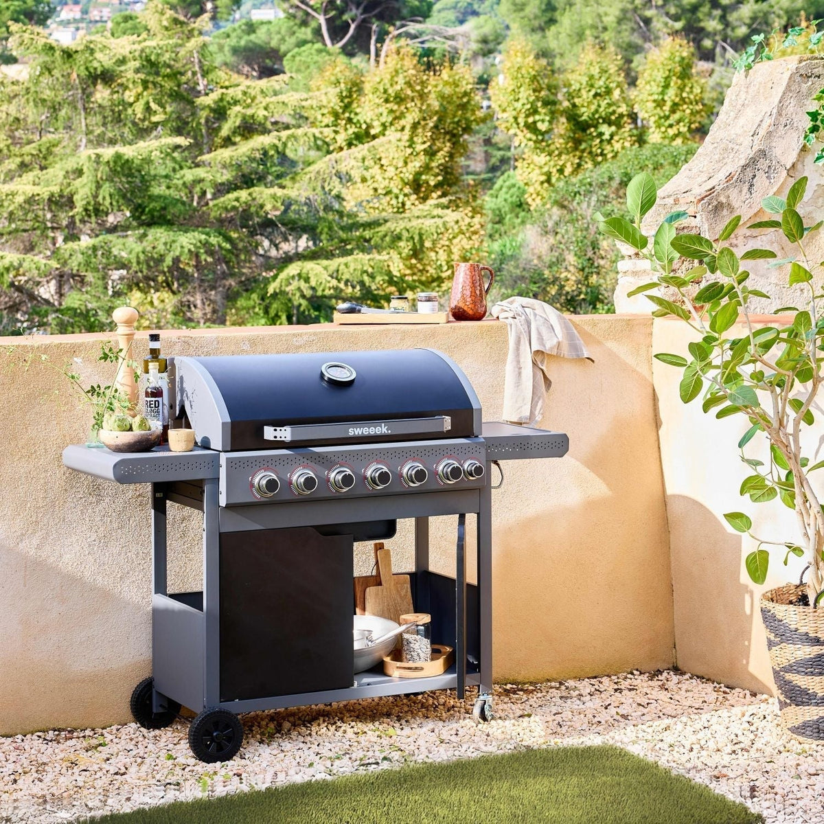 Barbacoa De Gas Edmond Negra - 6 Quemadores + 1 Fuego Lateral | Sweeek