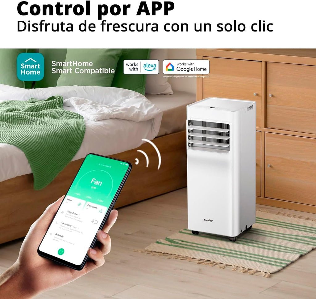 COMFEE Pingüino Mobile Klimaanlage 9000 BTU/2300 Frigorien Breezy Cool Pro – Klimagerät ohne Außeneinheit, geringer Verbrauch, App-Steuerung und Fenster-Kit – Kühlen, Lüften und Entfeuchten