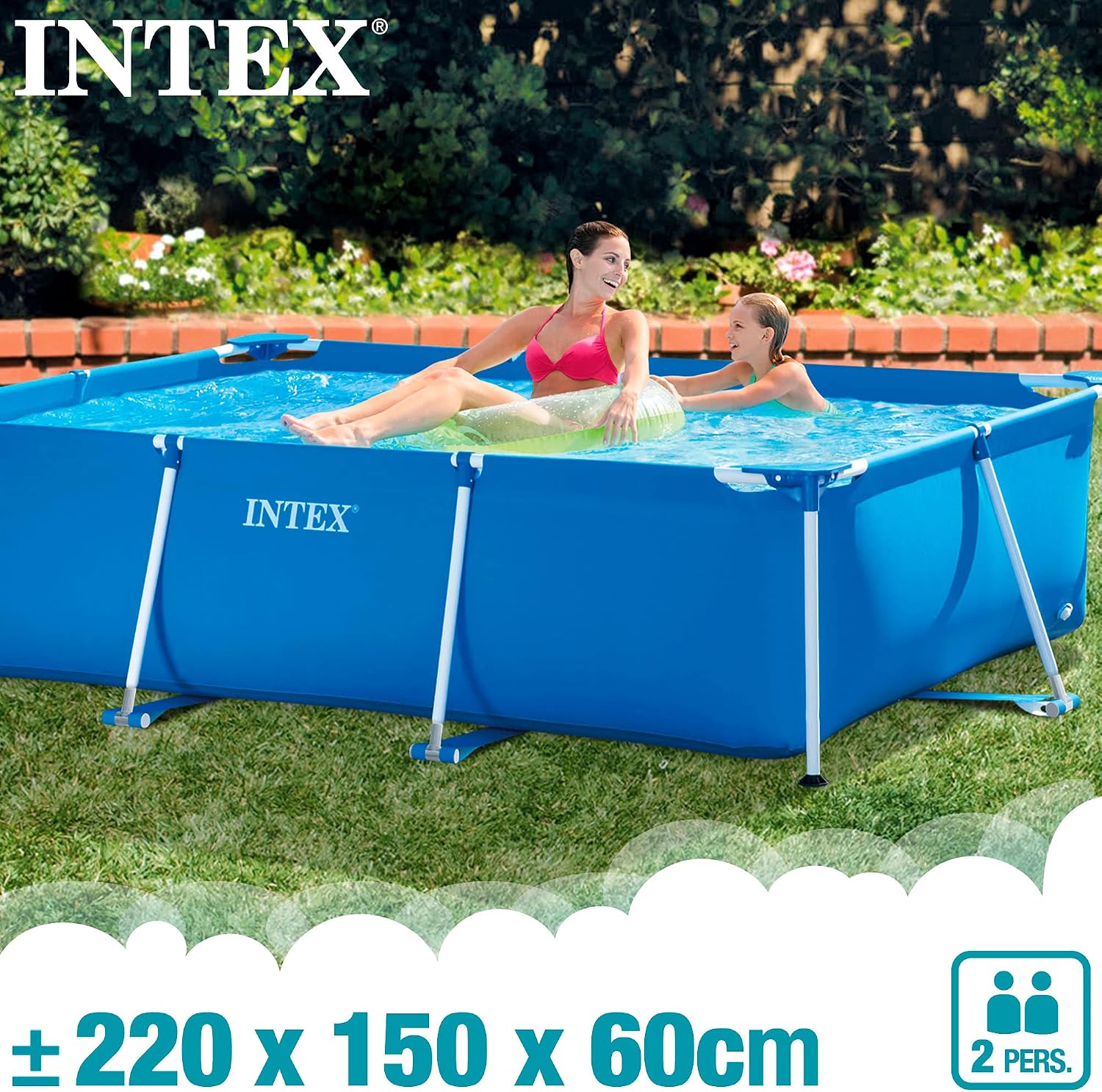 Intex 28271Np Small Frame Piscina Desmontable, 260 X 160 X 65 Cm, 2.282 Litros + 28038 Cobertor Piscina Rectangular Prisma/Small Frame 300 X 200 Cm