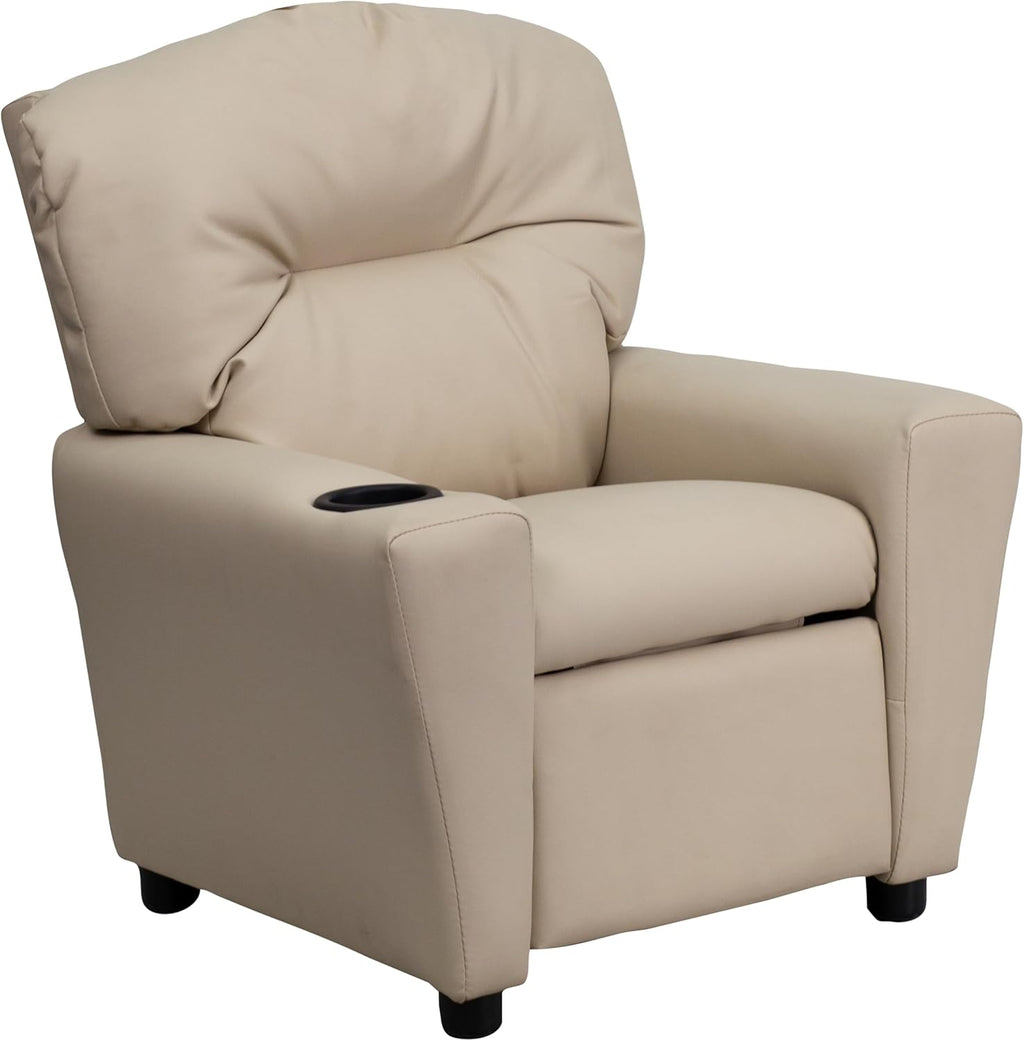 Flash Furniture Współczesny leżak dziecięcy z uchwytem na kubki, drewno, beżowy winyl, 66,04 x 53,34 x 53,34 cm