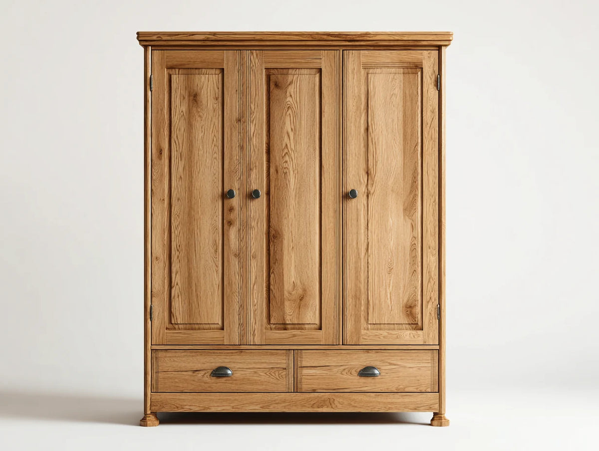Dreitüriger Kleiderschrank Holz 155x60x185 cm - Naturfarben - Klassischer Stauraum