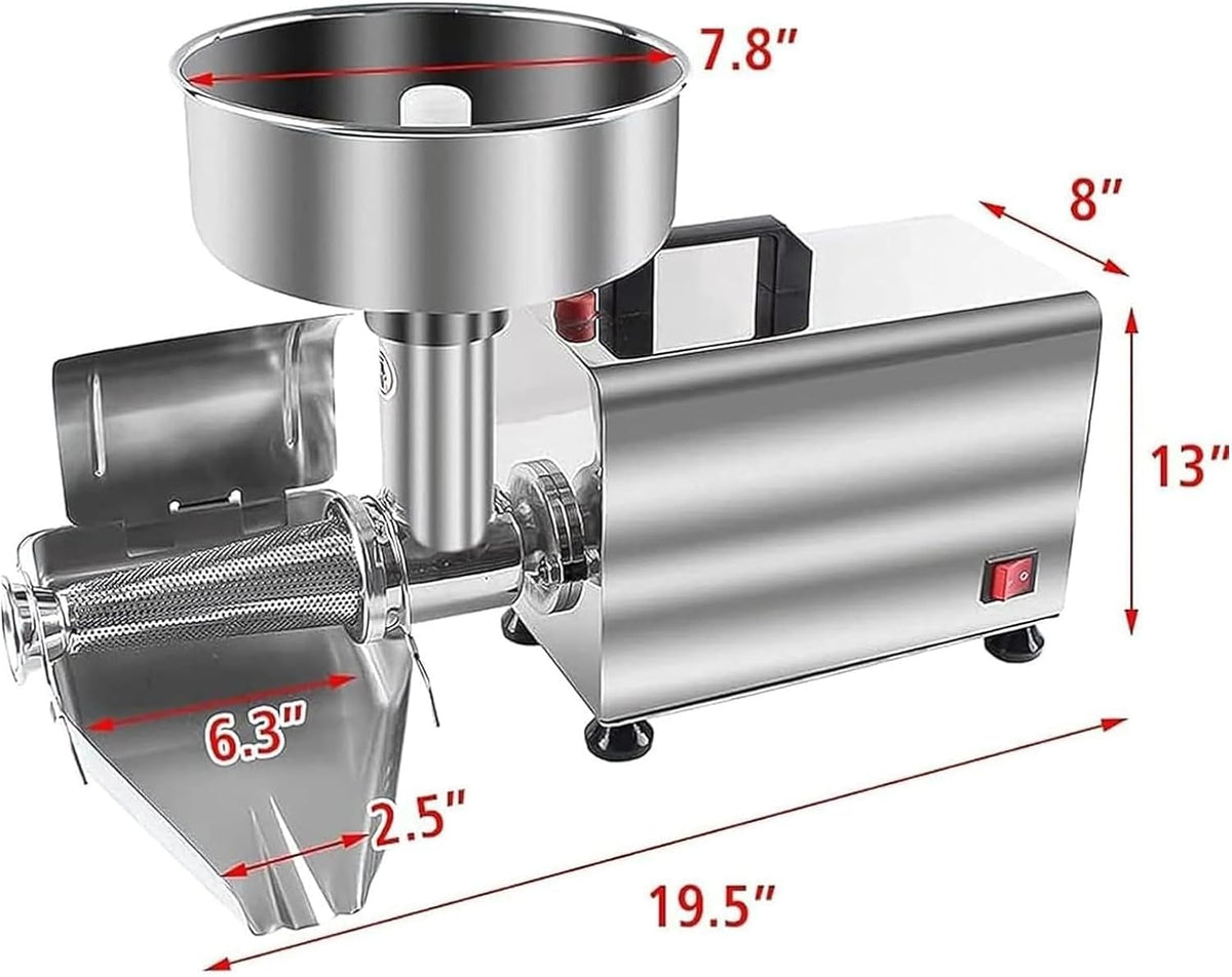 Prensa eléctrica de tomates y colador, procesador de alimentos comercial de acero inoxidable para salsa y jugo, 220 V