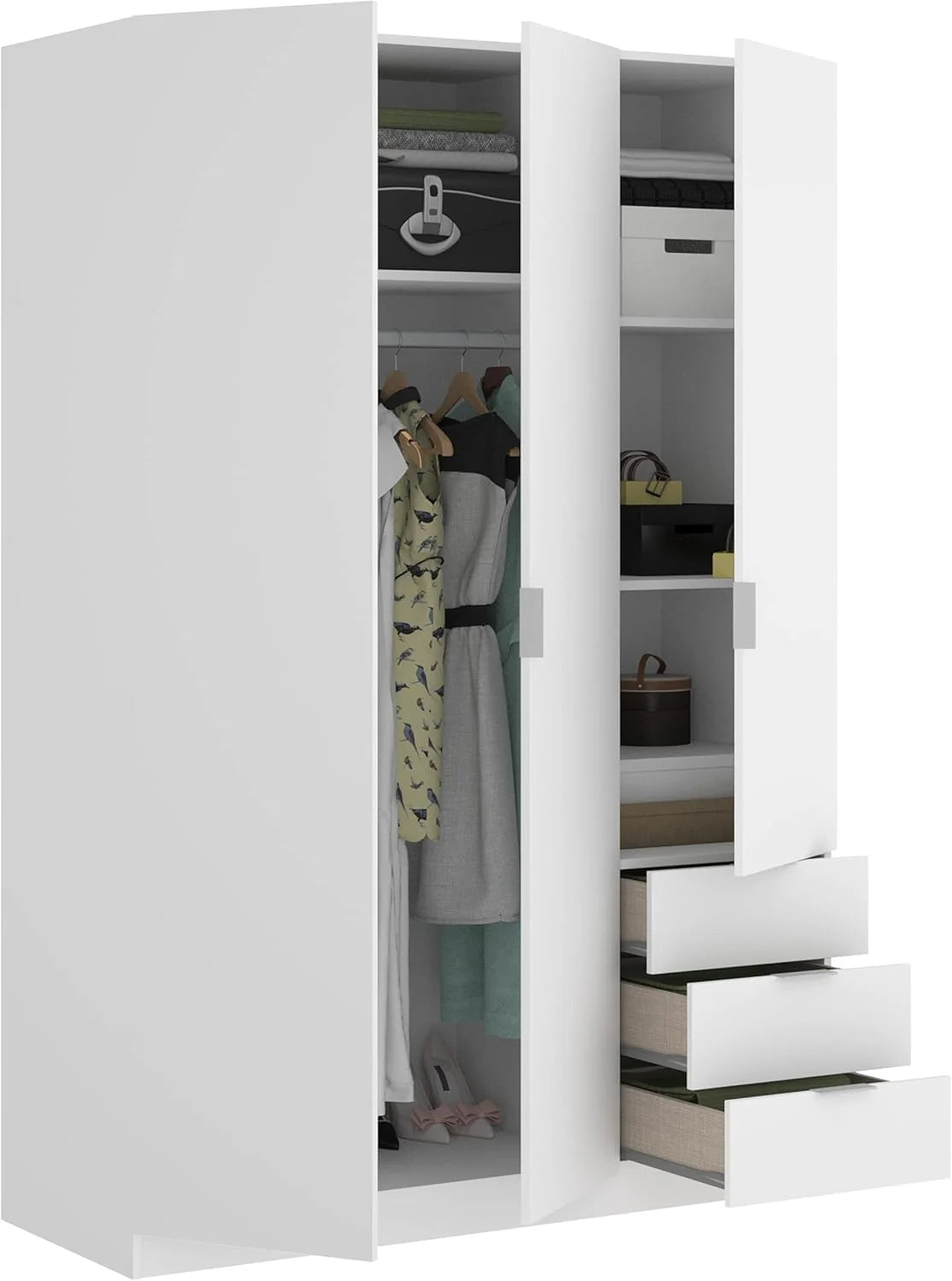 DEKIT GRUPO RIMOBEL Armario Ropero 3 Puertas Y 3 Cajones - Blanco - 121X184X52 Cm