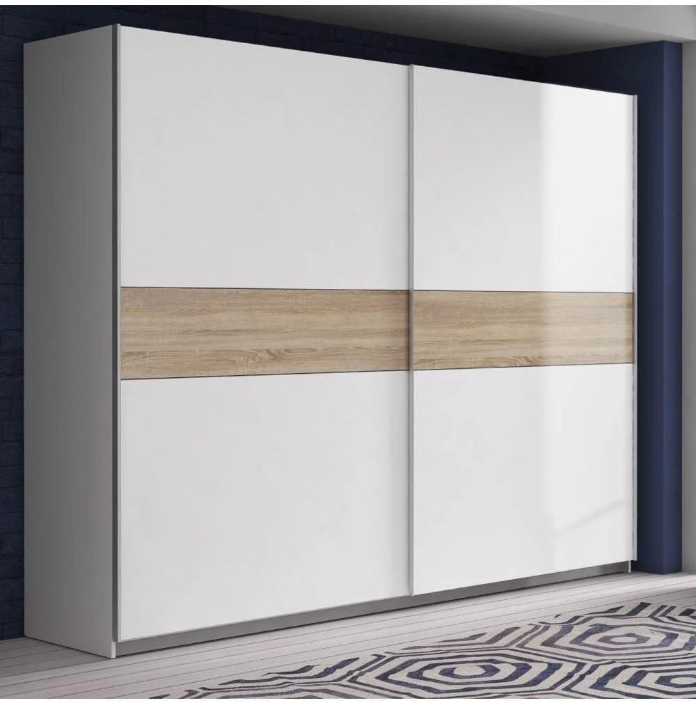 Armario Winter 270 cm – Puertas Correderas – Estilo Nórdico – Interior con Estantes, Barras y Partidores – 270x61x210 cm Armario Grande para Dormitorio (Blanco)