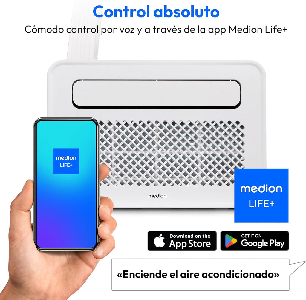MEDION Smart Aire Acondicionado Portátil para Caravana P502 WiFi 5000 BTU 3 en 1, Refrigeración, Deshumidificación y Ventilador, hasta 12 m², Modo Nocturno, App, MD 37735