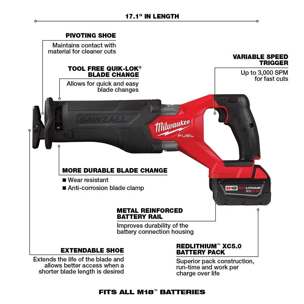 2025 Kit combinado M18 FUEL 18V con 7 herramientas y batería de 5,0 Ah de ion de litio sin escobillas