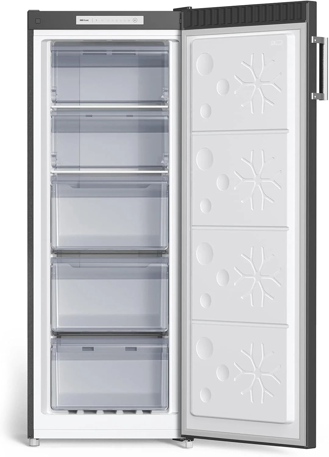 CHiQ Congelador Vertical No frost 166L,FSD166NE4E, Cajones XL, Control de Temperatura Electrónico, Puertas Reversibles, Silencioso, Ice Box, Color Inox Negro, Clase Energética E