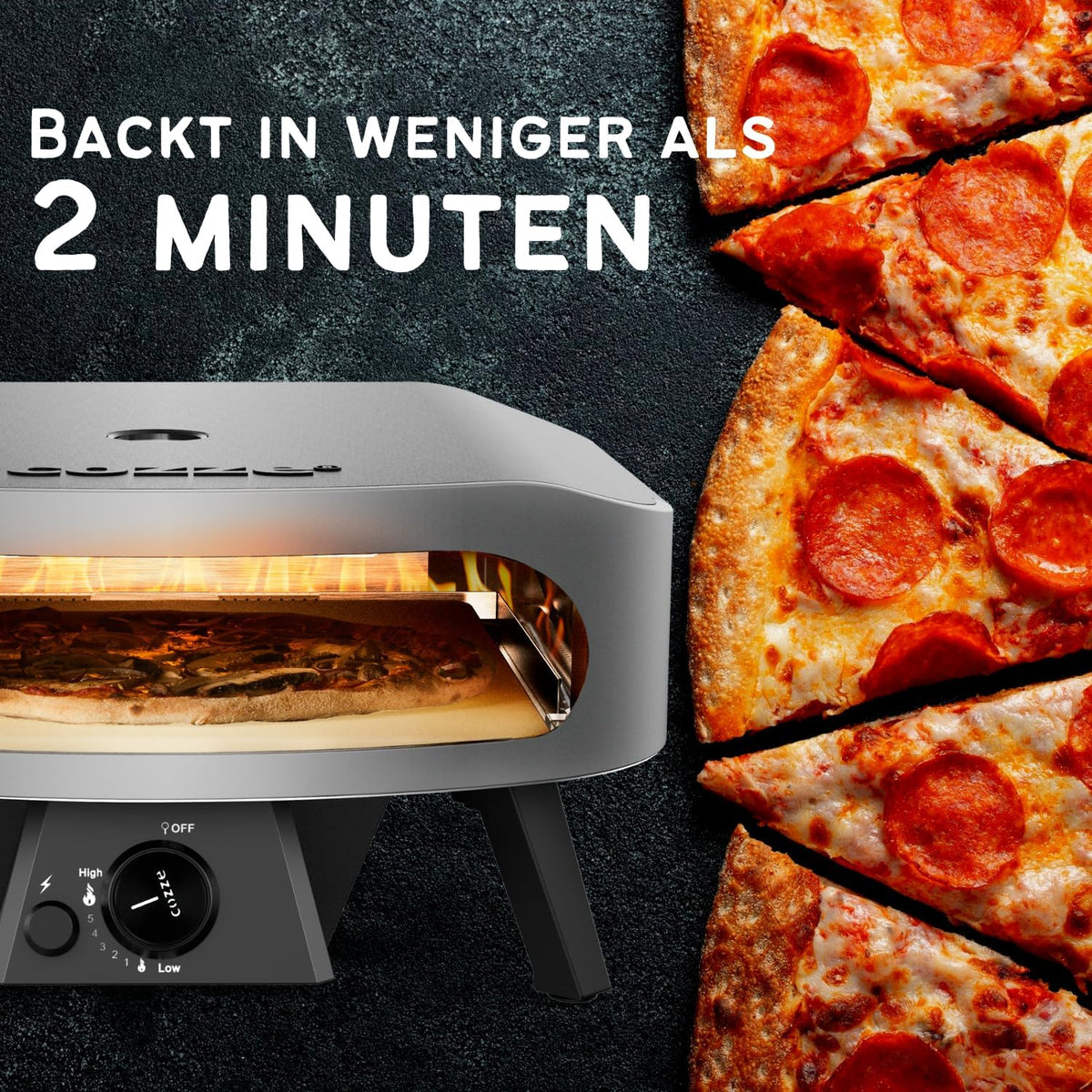 COZZE Gas-Pizzaofen 17 Zoll – Großer Outdoor-Pizzaofen (50 mbar) – Pizzaofen mit Regler für Familienpizza