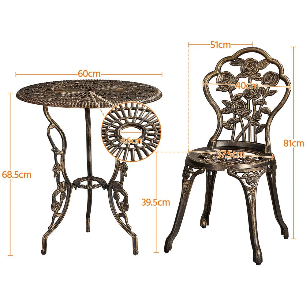 Conjunto De Mesa Y Sillas Exterior Vintage Para Balcón Bronce