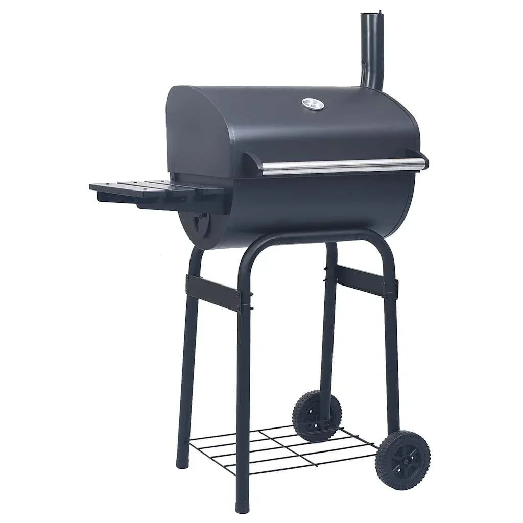 Barbacoa De Carbón Con Ahumador Y Estante Inferior Negro Vidaxl