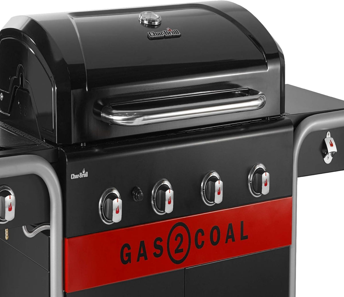 Char-Broil Barbacoa de Gas Gas2Coal 2.0 440 - Barbacoa híbrida de 4 quemadores con 2 bandejas para carbón patentadas, 2 grandes puertas - Ideal para cocinar al aire libre, jardín y patio