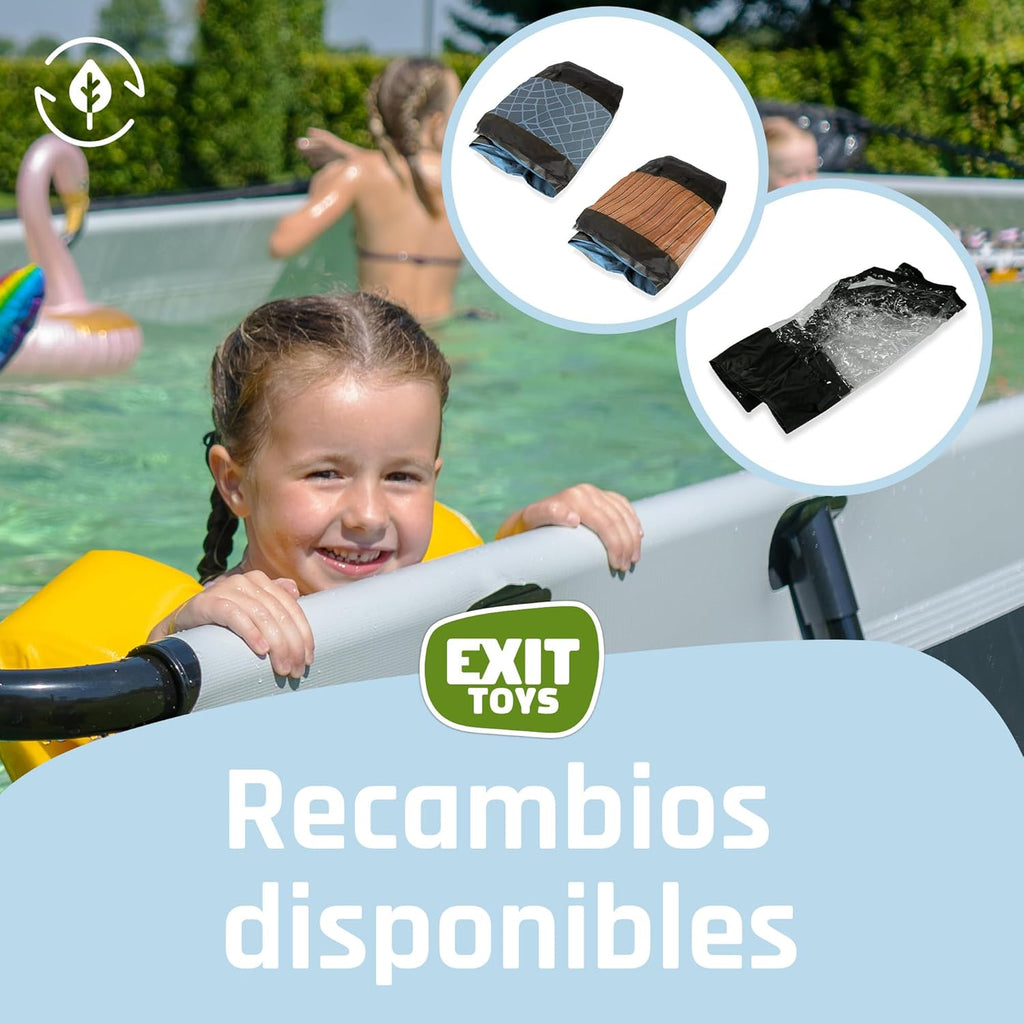 EXIT Toys Holzpool mit Solardach - 300x200x65cm - Kompakter rechteckiger Rahmenpool mit Kartuschenfilterpumpe - Optimaler UV-Schutz - Einfacher Zugang - Einzigartiges Design - Braun