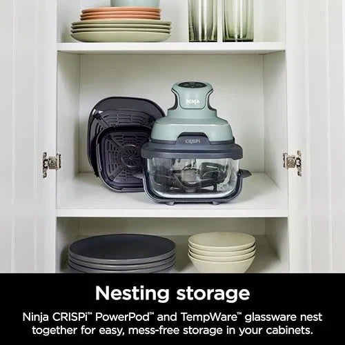 2026 Ninja Crispi Freidora de Aire Caliente, Compatible con Microondas, Congelador y Lavavajillas, Sistema de Cocina Portátil en Vidrio No Tóxico, Recipiente de Vidrio de 1,5 L con 6 Tazas y Tapas