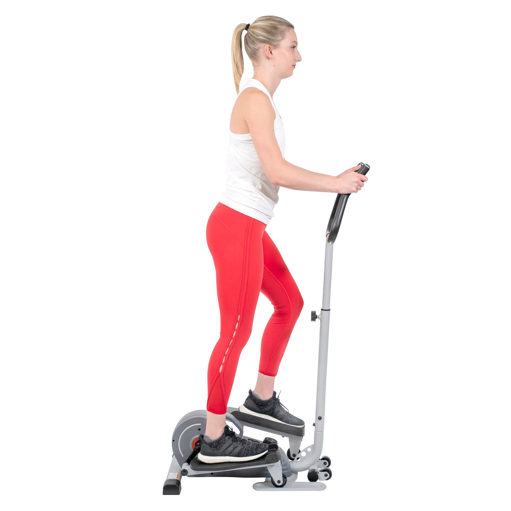 Sunny Health & Fitness Elíptica magnética compacta con manillar – stepper portátil para entrenamiento en casa, modelo SF-E3988.