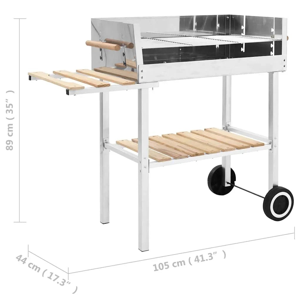 Vidaxl Tragbarer XXL-Holzkohlegrill aus Edelstahl mit 2 Ablagen