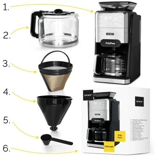 Filterkaffeemaschine mit Kaffeemühle Yoer 1520W 1,5L +Timer