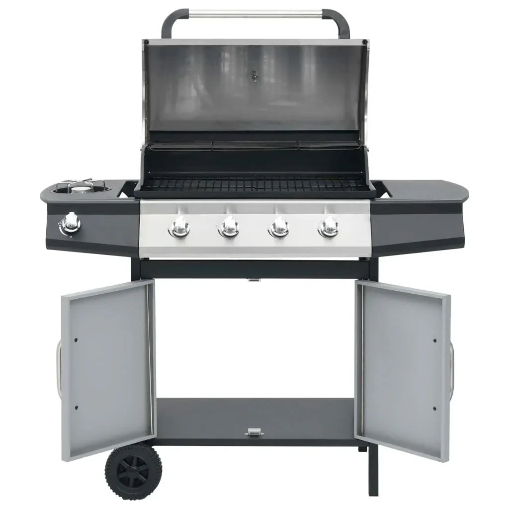 Barbacoa Grill De Gas 4+1 Quemadores Negra Y Plateada Vidaxl