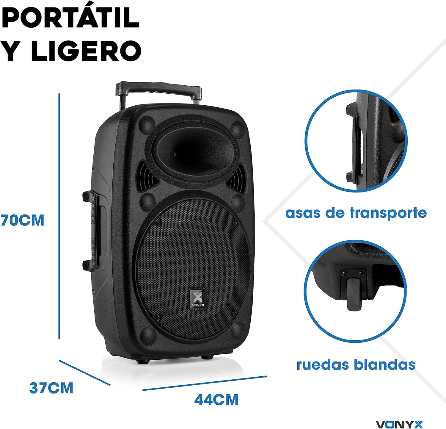 Vonyx Verve46 Leistungsstarker Bluetooth Lautsprecher 1000 W, Tragbarer Aktivlautsprecher mit Karaoke Mikrofon, Bluetooth Lautsprecher USB, SD, MP3, AUX, 2 UHF Mikrofonen, Fernbedienung, Subwoofer 15 Zoll, Schwarz