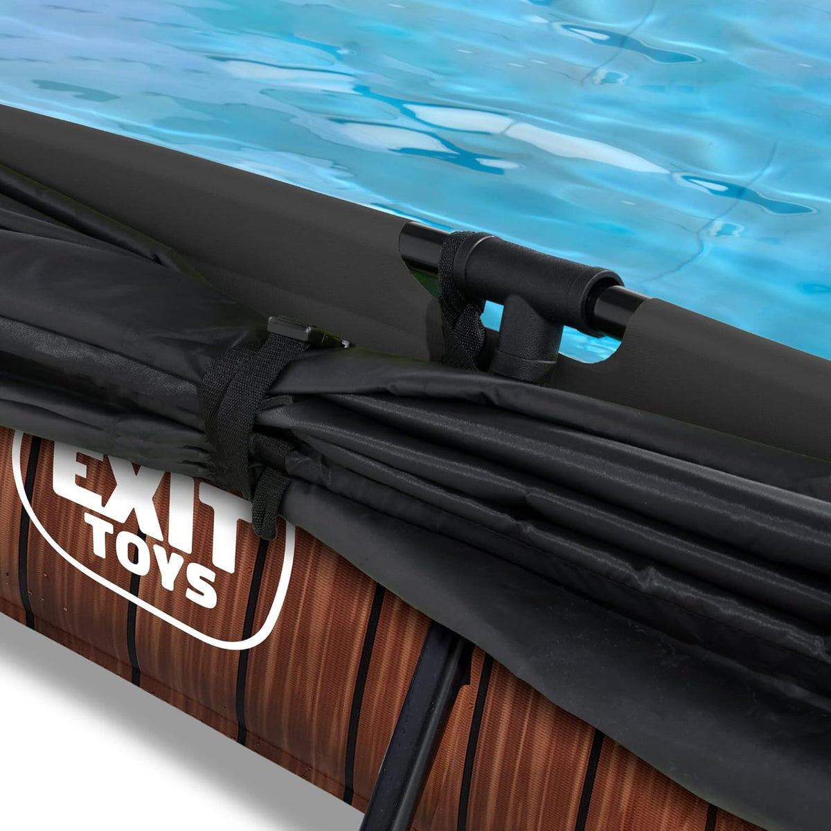 EXIT Toys Holzpool mit Solardach - 300x200x65cm - Kompakter rechteckiger Rahmenpool mit Kartuschenfilterpumpe - Optimaler UV-Schutz - Einfacher Zugang - Einzigartiges Design - Braun