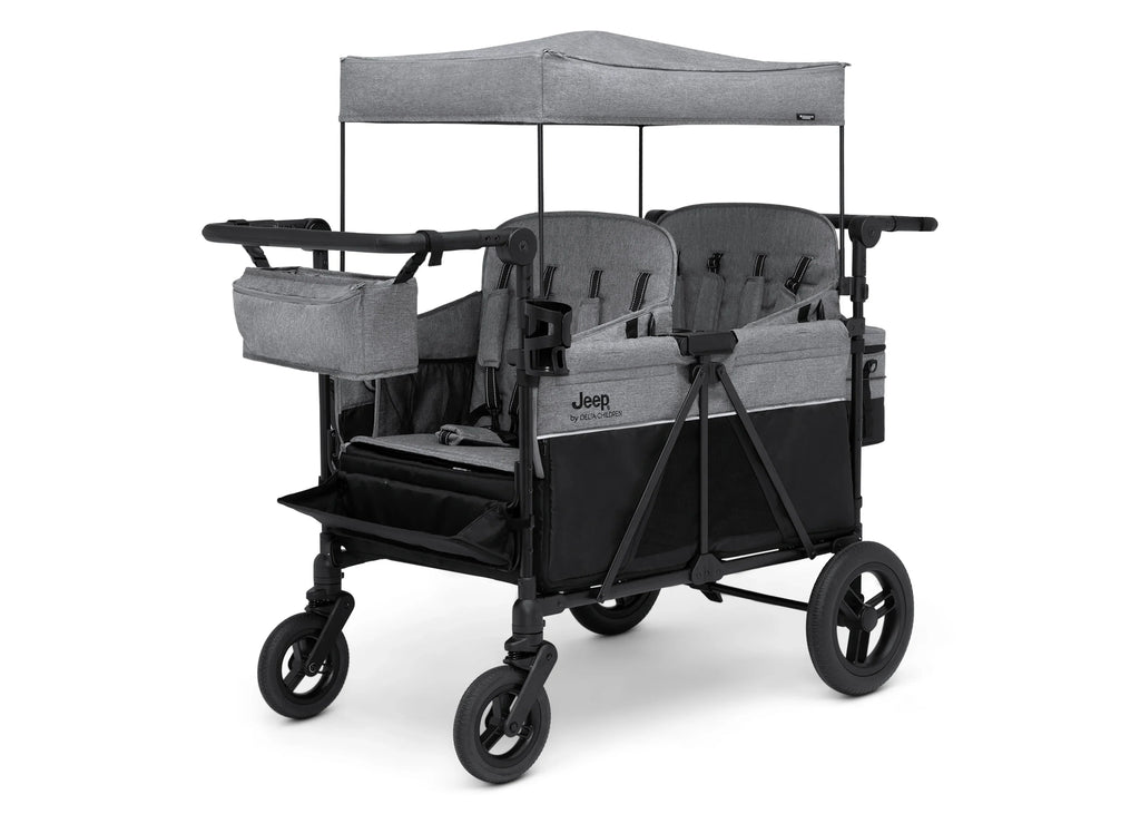 Carrito-Paseador Jeep Wrangler Deluxe para 4 Niños – Capota Desmontable, Bolsa Térmica, Asientos Modulares, Almacenamiento XXL, Ruedas Antipinchazos, Manillares Ajustables