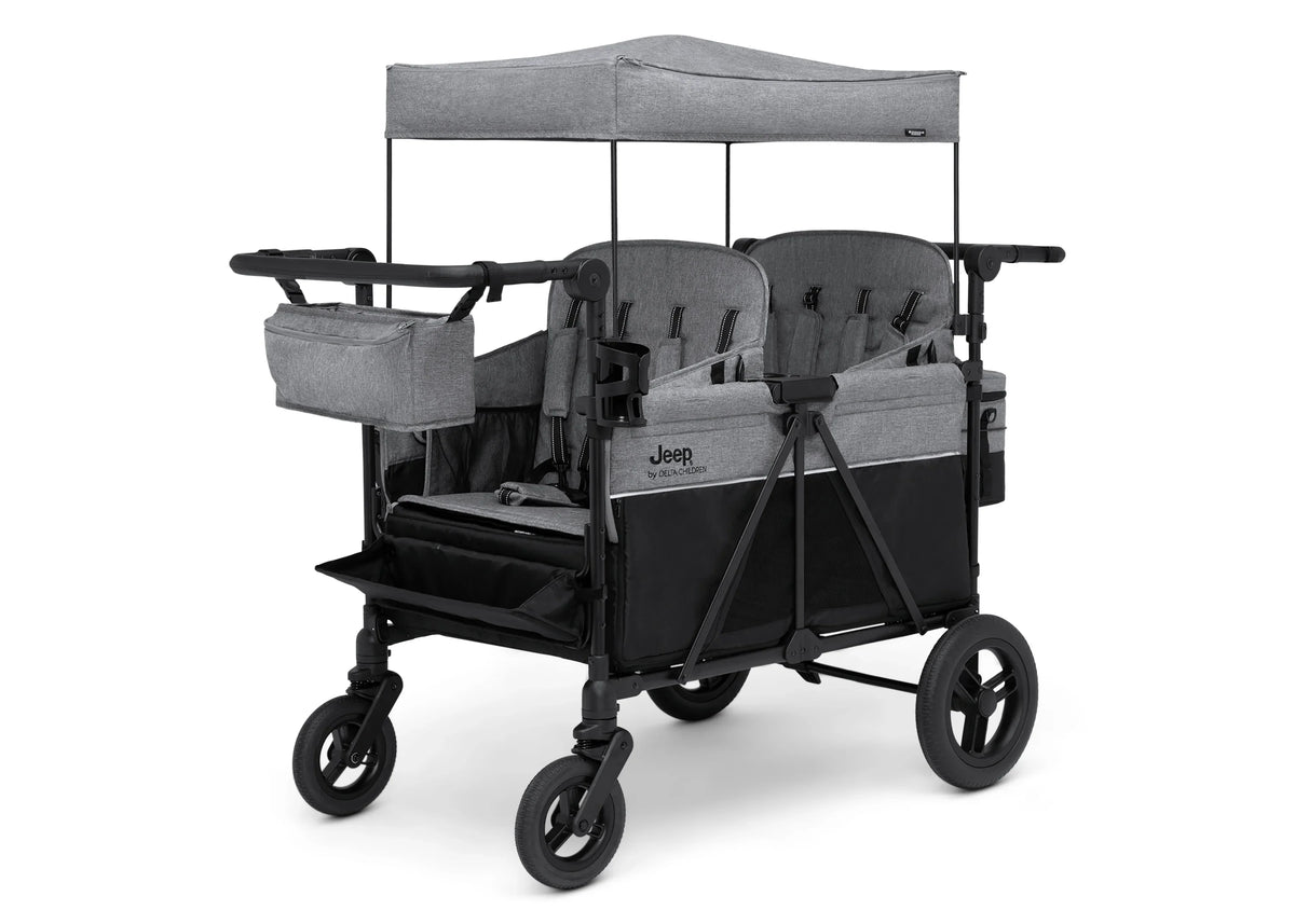 Carrito-Paseador Jeep Wrangler Deluxe para 4 Niños – Capota Desmontable, Bolsa Térmica, Asientos Modulares, Almacenamiento XXL, Ruedas Antipinchazos, Manillares Ajustables