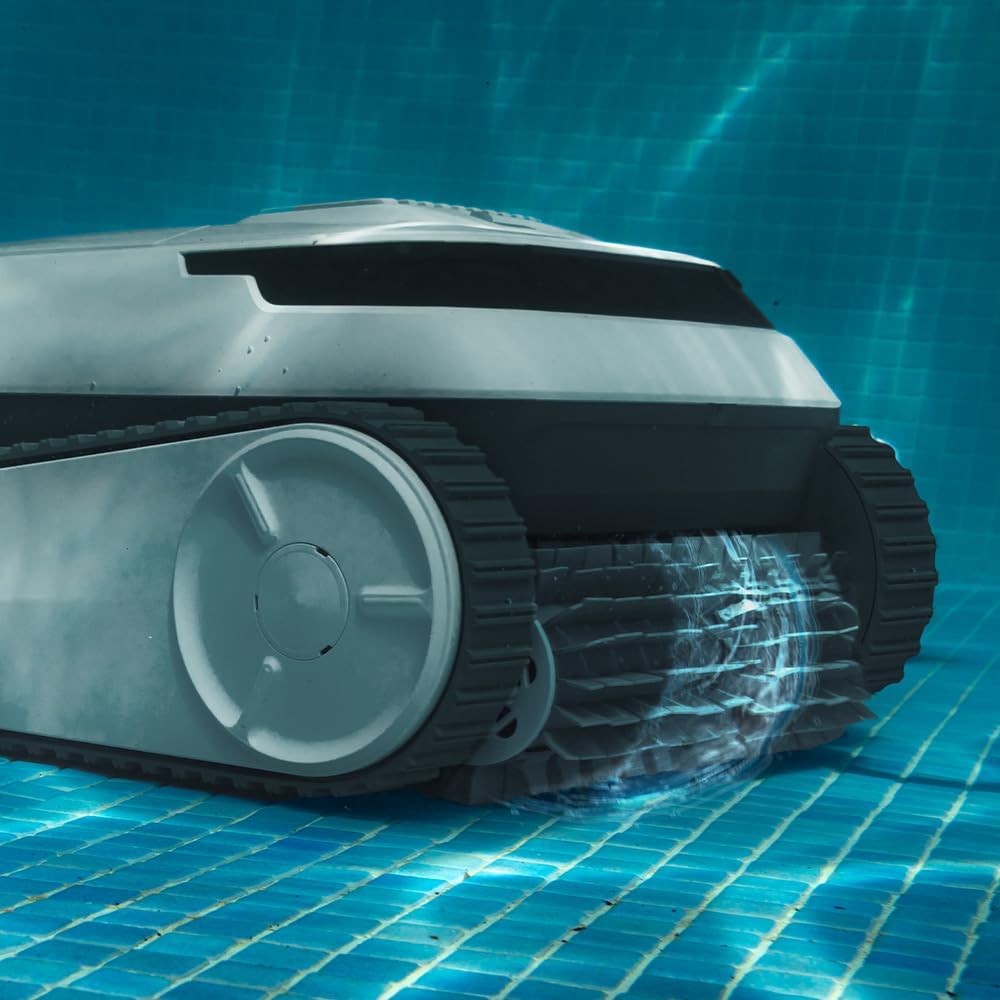 Cecotec Poolroboter für Boden, Wände und Wasserlinie Conga Pooldroid 5000 TotalClean Pearl. 100m2 Oberfläche, 90º Max. Neigung, Geordnete Reinigung, 100min Akkulaufzeit, 4L Kapazität