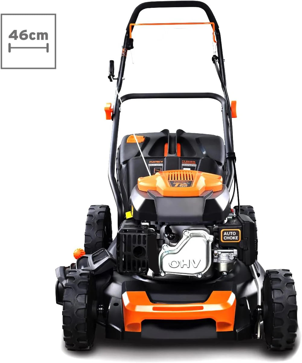 Cortacésped de Gasolina FUXTEC FX-RM4646ECO 46cm de Anchura de Corte - Potente Motor de Gasolina de 146cc Easy Clean 3en1 2,6KW Mulching recogedor de Hierba 50L