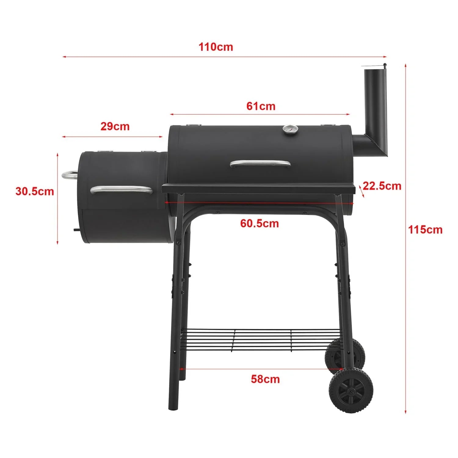 Barbacoa De Carbón Arielli Ahumador 115 X 110 X 64 Cm - Negro [casa.pro]