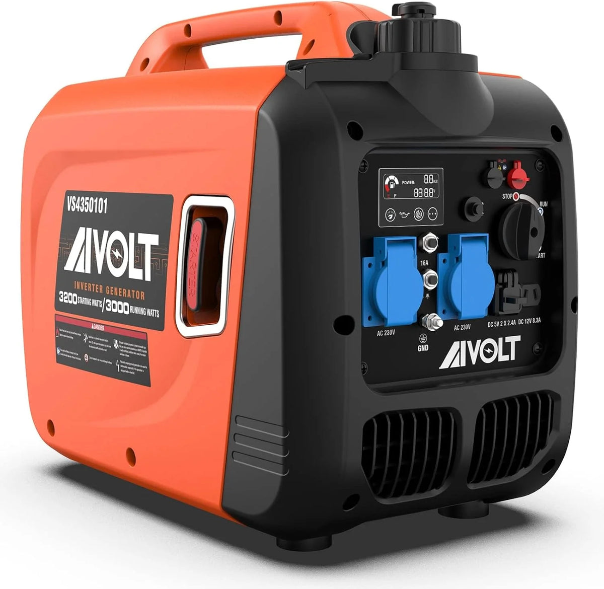 AIVOLT Silent Gasoline Inverter Generator 1400W with Outputs AC 230V/DC 12V/USB Type-A and Tank 2.5L - Portable for Outdoor Camping