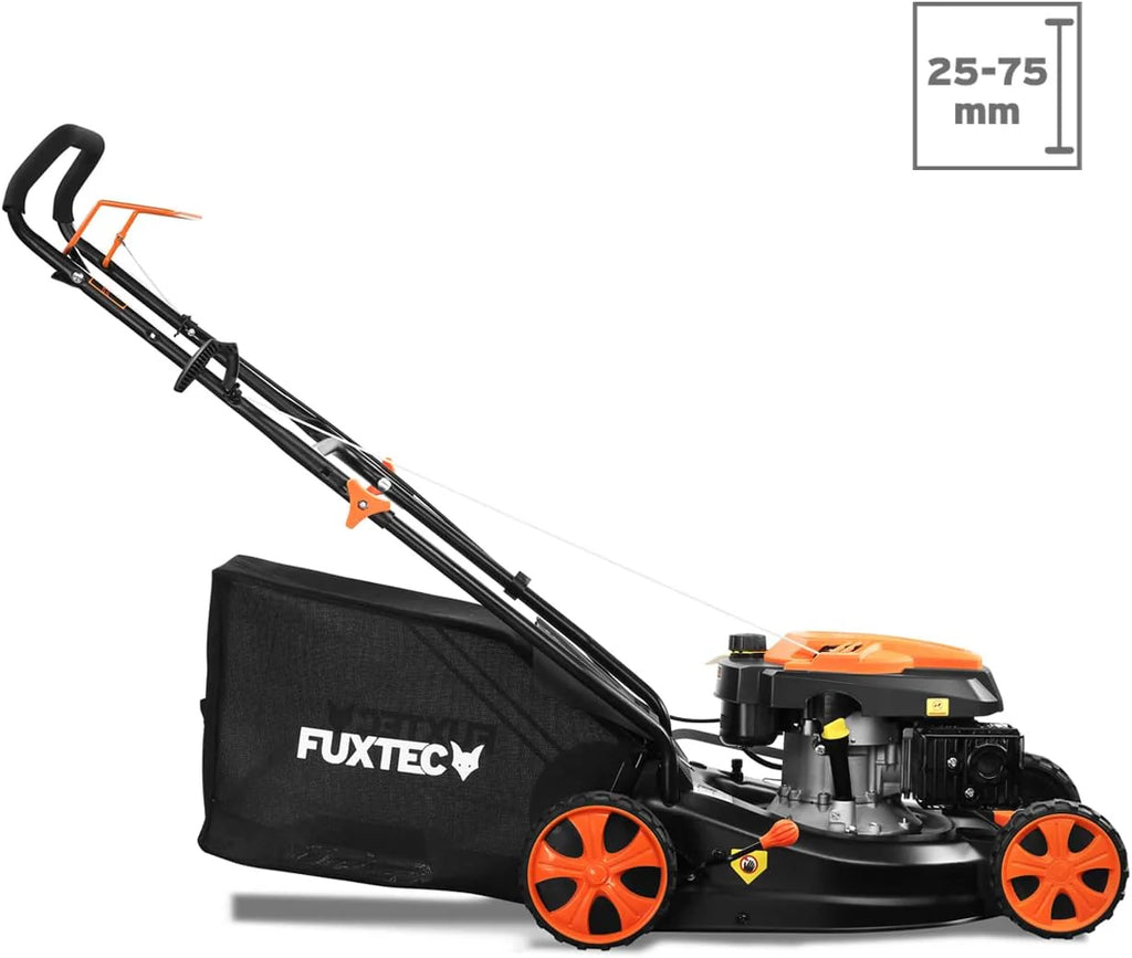 Cortacésped de Gasolina FUXTEC FX-RM4646ECO 46cm de Anchura de Corte - Potente Motor de Gasolina de 146cc Easy Clean 3en1 2,6KW Mulching recogedor de Hierba 50L