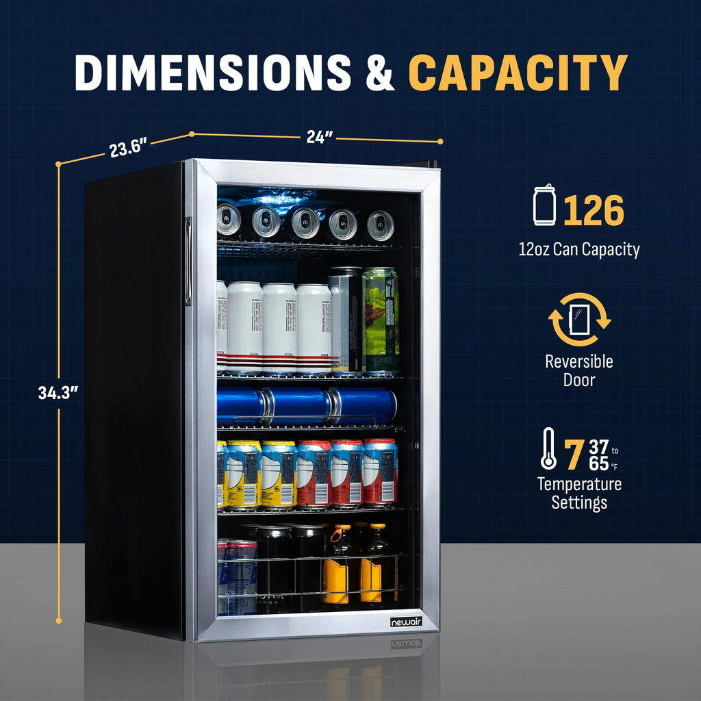 2026 Newair® Refrigerador de Bebidas Independiente de Acero Inoxidable – 126 Latas – 18,9"