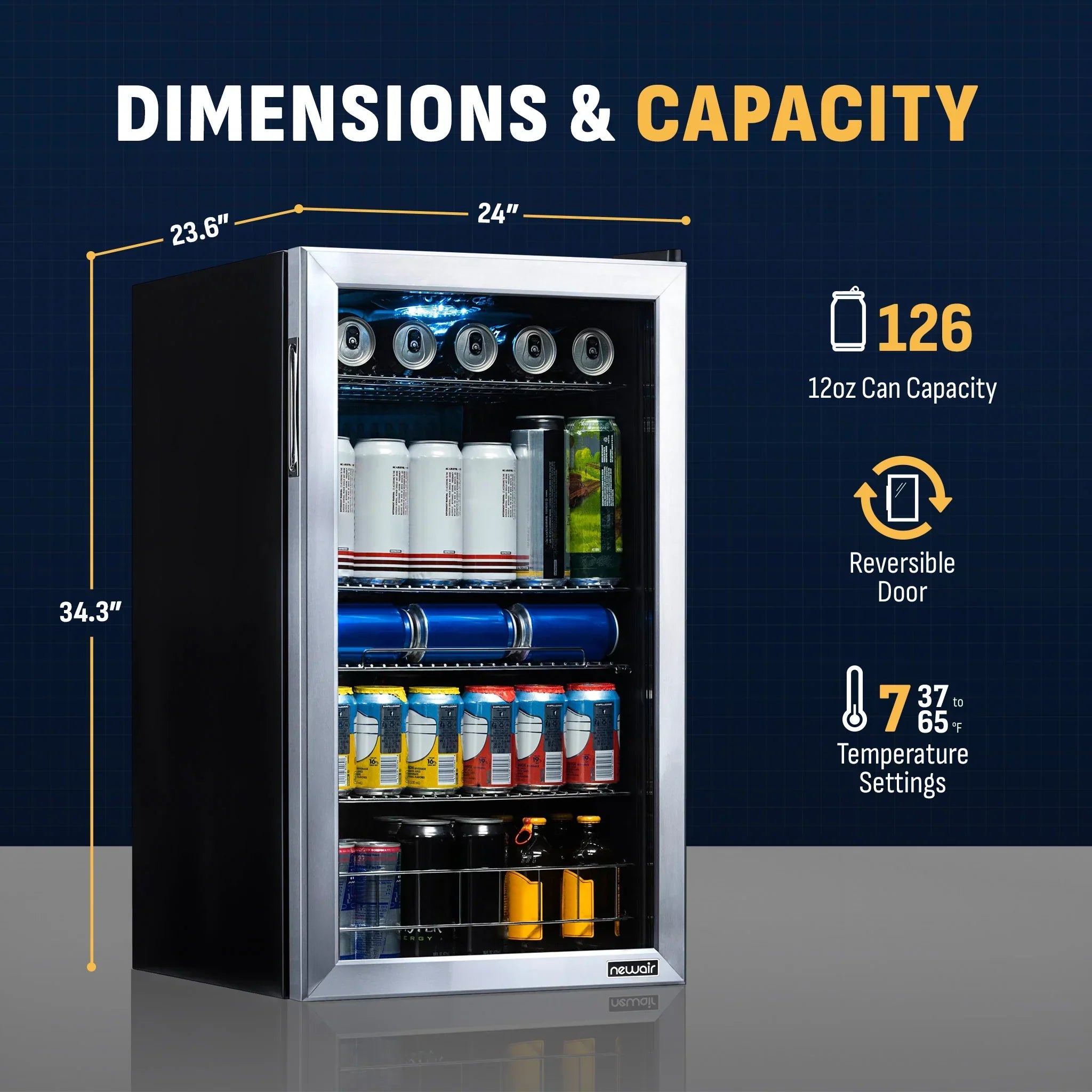 2026 Newair® Refrigerador de Bebidas Independiente de Acero Inoxidable – 126 Latas – 18,9"