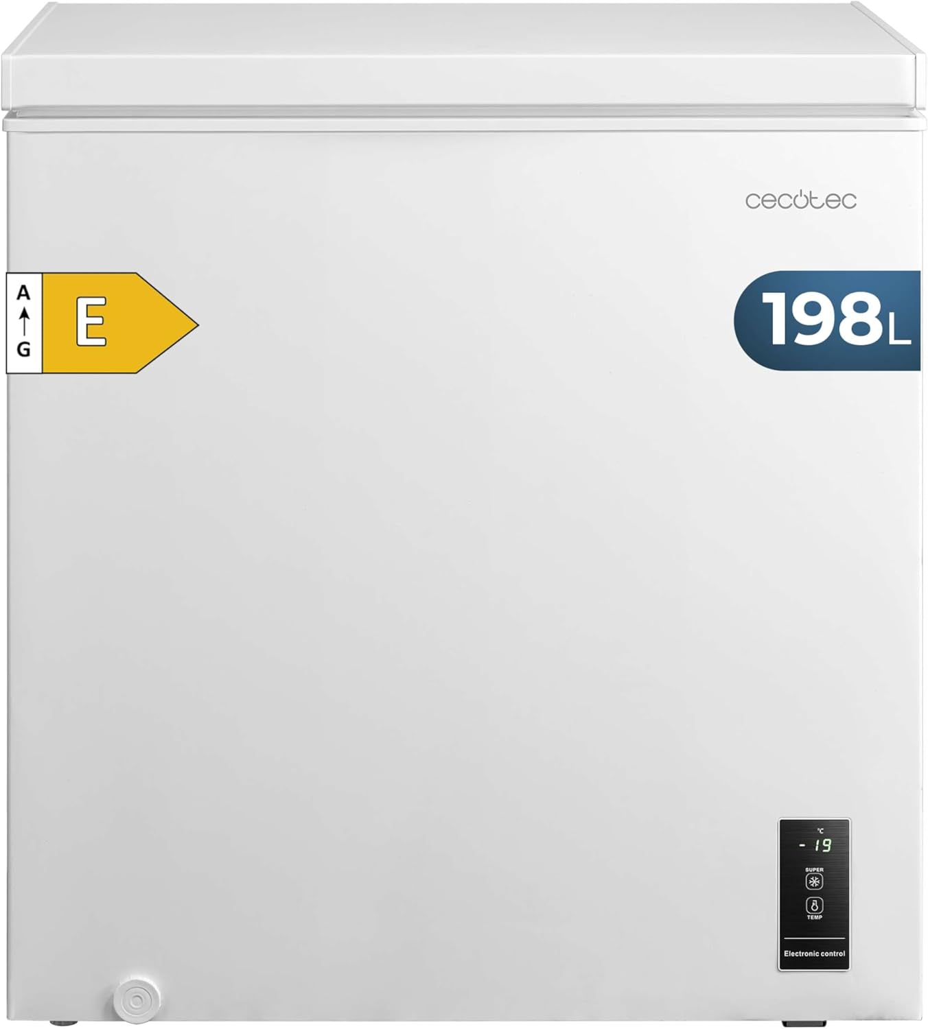 Cecotec Gefriertruhe 198L Bolero CoolMarket Chest 198P White E. Korb mit Griffen, Elektronische LED-Steuerung, UltraContact D-Cool, Dual Function, ZeroG Tür (80º-30º), Fast Freezing, Kompakt