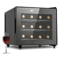 2025 Nevera para vino JINJUNYE, enfriador compacto para 12 botellas, mini bodega de mostrador con control de temperatura, nevera para vino independiente con puerta de vidrio para el hogar, oficina, bar, regalo para hombres