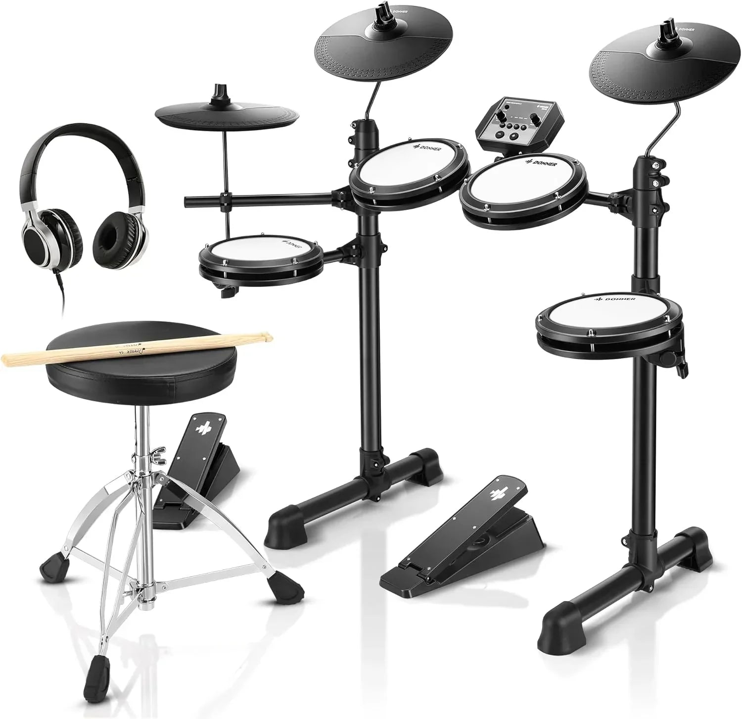 Donner DED-80 7-Piece Musical Electronic Drum Set with Mesh Patches, 180 Sounds, Drum Throne, Headphone, Sticks, Kids Christmas Birthday Gift, 40 Melodics Lessons