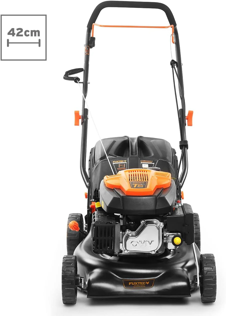 Cortacésped de Gasolina FUXTEC FX-RM4646ECO 46cm de Anchura de Corte - Potente Motor de Gasolina de 146cc Easy Clean 3en1 2,6KW Mulching recogedor de Hierba 50L